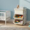HOMCOM Schubladenschrank Für Kinder Mit Stauraum Aufbewahrungsboxen Spielzeug-Organizer Spielzeugkiste Drei Ebenen Für Kinderzimmer 3-6 Jahre Kindermöbel Cremeweiß 37 x 37 x 56,5 cm