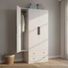HOMCOM Kleiderschrank Mehrzweckschrank 2-türig mit Kleiderstange und 2 Schubladen Garderobenschrank für Schlafzimmer 79 x 43 x 180 cm Weiß