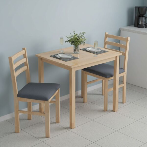 HOMCOM Essgruppe Holz 80 x 60 cm Esstisch mit 2 Stühlen Platzsparend Esszimmergruppe Sitzgruppe Rechteckig Küchentisch mit gepolsterten Essstühlen für kleine Raum