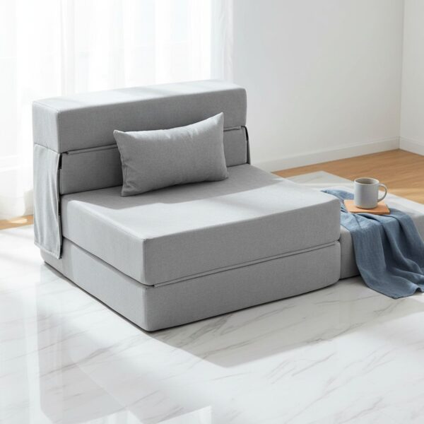 HOMCOM 3 In 1 Schlafsessel Klappbar Schlafsofa Mit Bettfunktion Verstellbarer Rückenlehne Kissen Gästebett In Flanelloptik Klappsessel Für Wohnzimmer Schlafzimmer 80 X 80 X 64 Cm Hellgrau