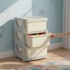 HOMCOM Schubladenschrank Für Kinder Mit Stauraum Aufbewahrungsboxen Spielzeug-Organizer Spielzeugkiste Drei Ebenen Für Kinderzimmer 3-6 Jahre Kindermöbel Cremeweiß 37 x 37 x 56,5 cm