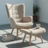 HOMCOM Ohrensessel Mit Hocker Sessel Loungesessel Mit Cord-Optik