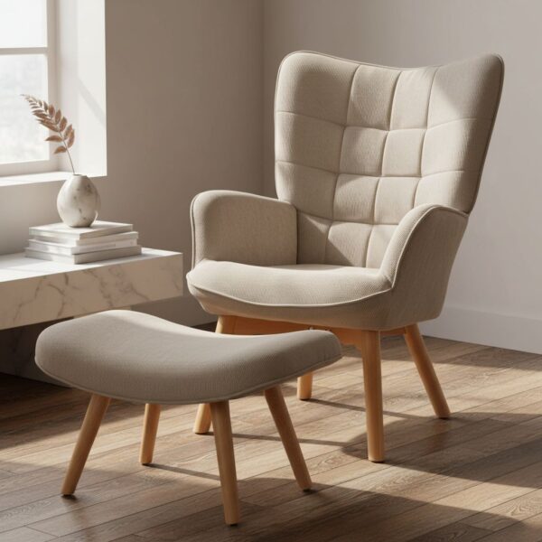 HOMCOM Ohrensessel Mit Hocker Sessel Loungesessel Mit Cord-Optik