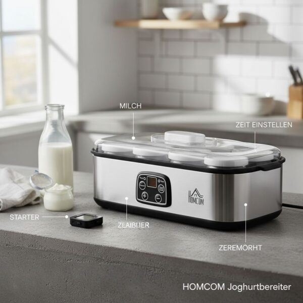 HOMCOM Joghurtbereiter Griechische Joghurtmaschine mit Deckel
