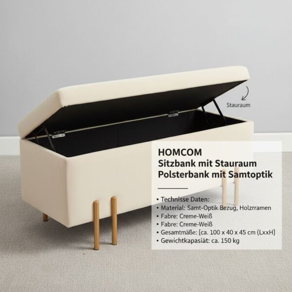 HOMCOM Sitzbank Mit Stauraum Polsterbank Mit Samtoptik