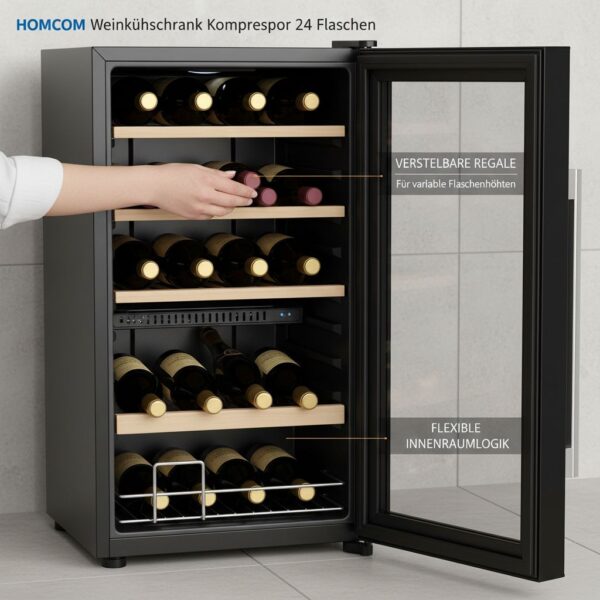 HOMCOM Weinkühlschrank Kompressor 24 Flaschen 65L Getränkekühlschrank